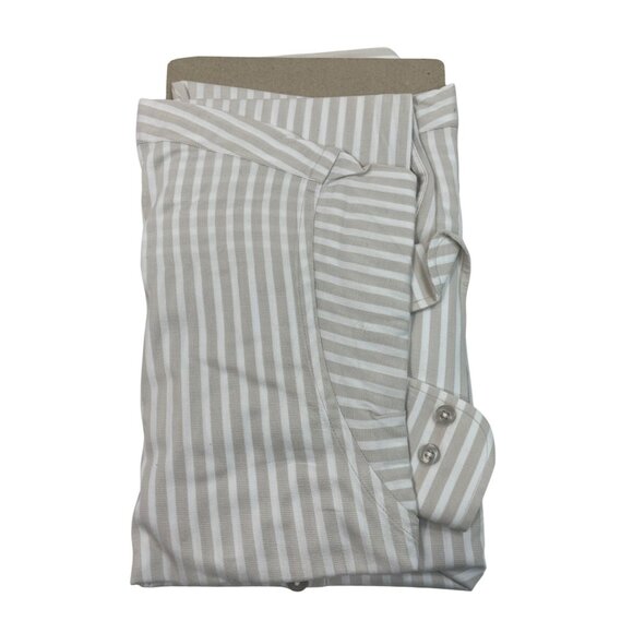 Michael Brandon Mens Striped Button-Up Shirt Beige & White Sz XL (17-17.5) - Picture 3 of 5